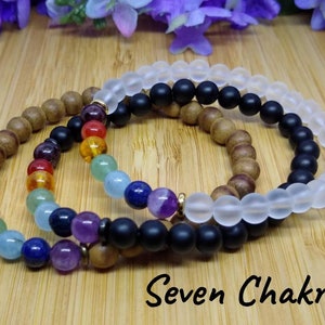 Gemstone Chakra Bracelet: Onyx, Quartz, or Agilawood