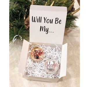 Godmother and Godfather Christmas Ornaments Gift Box, Will You Be My, Custom Godparent Proposal, Christmas Godparent Proposal, Godparents