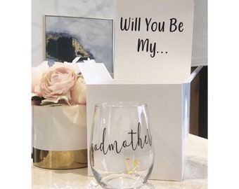 Godmother Gift Box & Wine Glass, Will You Be My, Custom Godmother Proposal, Baptism Gift Set, Madrina Proposal, Regalo de Compadres, Bautizo