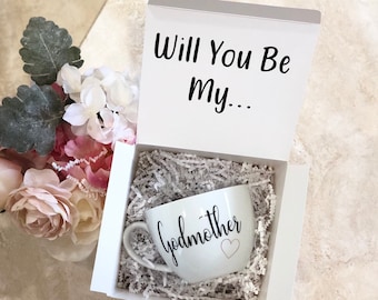 God Mother Gift Set, Will you be My Godmother, Godmother ideas, Spanish Reveal Mug, Comadres announcement, Godmother to Be Mug, Gift Box