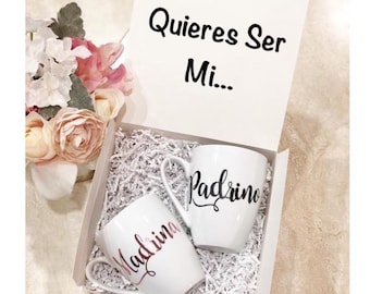 Padrinos Mug Gift Set, Regalo Para Padrinos, Ideas, Godfather Gift Idea, Quieres Ser Mi, God Parent announcement, Madrina Gift, Padrinos