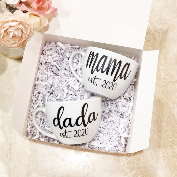 Mama & Dada Mug Box Set, Gift For Parents, New Parents Gift Set, Pregnancy Gift, Mom Gift, Dad Gift, New Mom Gift, Congrats Mom, Promoted