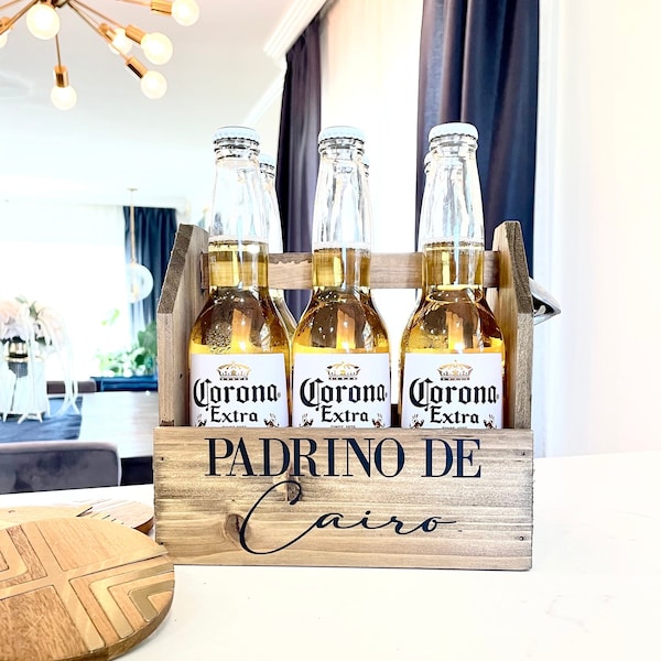 Padrino Wooden Beer Caddy, Regalo para nino, Will you be my Padrino Nino Propuesta Personalized beer caddy, godfather gift Compadre