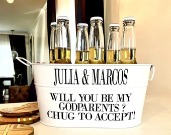 Godparents Metal Beer Caddy Proposal, Chug to accept, Will you be my Godmother Godfather Proposal Personalized beer caddy, godfather gift