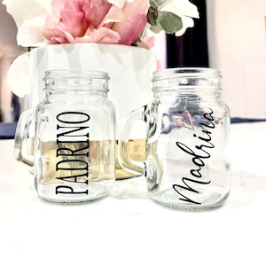 Padrinos 3oz Einmachglas Schnapsglas, Pate Mixer Mason Schnapsglas Patengeschenk Will You Be My Godparents Paten, Madrina. Padrino