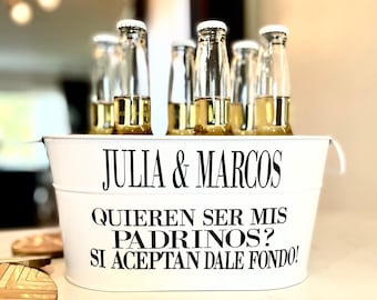 Padrinos Metal Beer Caddy Proposal, Chug to accept, Quieres Ser mi Padrino Madrina Propuesta Personalized beer caddy, godfather gift nina