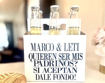 Padrinos Six pack Craft Cardboard Beer Caddy Proposal, Chug to accept, Will you be my Madrina Padrino Proposal Personalized beer caddy