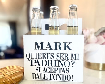 Padrino Six pack Craft Cardboard Beer Caddy Proposal, Chug to accept, Will you be my Madrina Padrino Proposal Personalized beer caddy