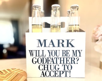 Godfather Six pack Craft Cardboard Beer Caddy Proposal, Chug to accept, Will you be my Godmother Godfather Proposal Personalized beer caddy
