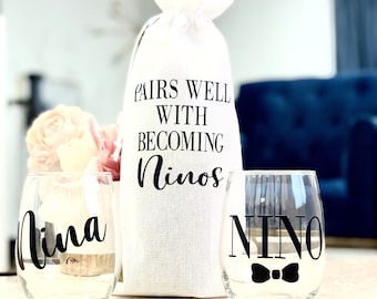 Passt gut zu immer ninos Proposal, Pate Weinbeutel & Glas, Patengeschenk, Will You Be My Godparents Madrina Padrino Nina Nino