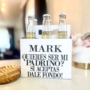 Paquet de six paniers de bières en carton artisanal, proposition de caddie à bière Padrino, Chug à accepter, Seras-tu ma proposition de Madrina Padrino Caddie à bière personnalisé