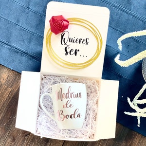 Conjunto de presente de caneca Madrina de Boda, Mi Madrina, proposta para madrina de boda, ideias para presentes de casamento, presente de noiva, proposta de padrinho de casamento, Nina