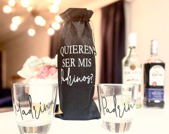 Padrinos Alkohol tematyczny Propuesta, Madrina Padrino Torba i szklanki na alkohol, Prezent dla matki chrzestnej Propozycja dla rodziców chrzestnych Quieren ser mis padrinos Nina Nino