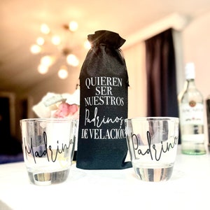 Padrinos de Velacion Licor Propuesta Temática Nupcial, Bolsa de Licor Madrina Padrino Bolsa y Gafas, Padrinos de Arros, Anillos, Biblia, Honor Lazo