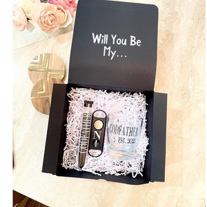 Godfather Whiskey & Cigar Themed Gift Box, Cigar, Custom Godfather Proposal, Baptism Gift Set, Padrino Proposal, God Father Beer, Bautizo
