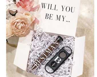 Conjunto de regalo temático de cigarros de padrinos de boda, cigarro de padrinos de boda, propuesta de fiesta nupcial, será usted propuesta, mejor regalo de hombre, cigarro de boda, padrino de boda