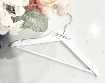 Custom Child Size Hanger with Name & Cross, Personalized, Baptism outfit hanger, Wedding kids Hanger, Photo prop, Girl Boy, Christening Gift