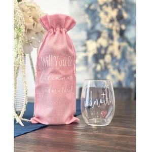 Godmother Pink Wine Themed Proposal, Godmother Wine Bag & Glass, Godmother Gift, Godmother Proposal, Will You Be My Godmother, Madrina, Nina
