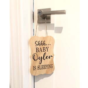 Personalized Door Baby is Sleeping Sign, Baby Gift, Doorknob Quiet Sign, Baby Shower Gift, Baby Sleeping Tag, New Baby Gift, New Mom Gift