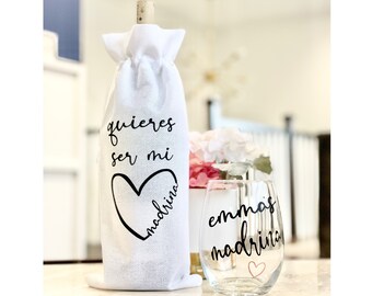 Madrina Wine Themed Proposal, Godmother Wine Bag & Glass, Godmother Gift, Godmother Proposal, Will You Be My Godmother, Madrina Proposal