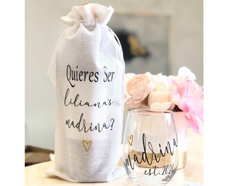 Madrina Wine Themed Proposal, Godmother Wine Bag & Glass, Godmother Gift, Godmother Proposal, Will You Be My Godmother, Madrina Proposal
