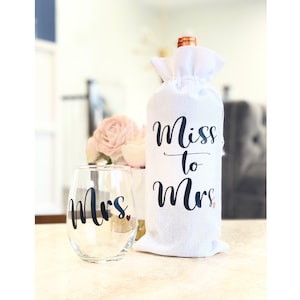 Miss to Mrs. Future Wine Glass & Wine Bag, Bride Gift Set, future mrs wine glass, gift for bride, future mrs gift, bridal shower gift, Bride