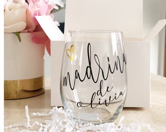 Personalized Madrina Wine Glass gift Set, Custom Wine, Best Friend Gift, Madrina Gift, Godmother Proposal, Will You Be My Godmother, Madrina