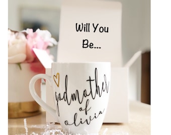 Personalized Godmother Mug Gift Set, Will You Be My, Godmother Proposal, Pregnancy Announcement ideas, Will You Madrina, Announcement, Nina