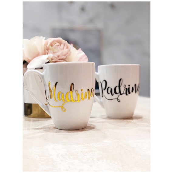 Custom Padrinos De Bautizo Propuesta Set 2 Tazas Café 11Oz, Godparents