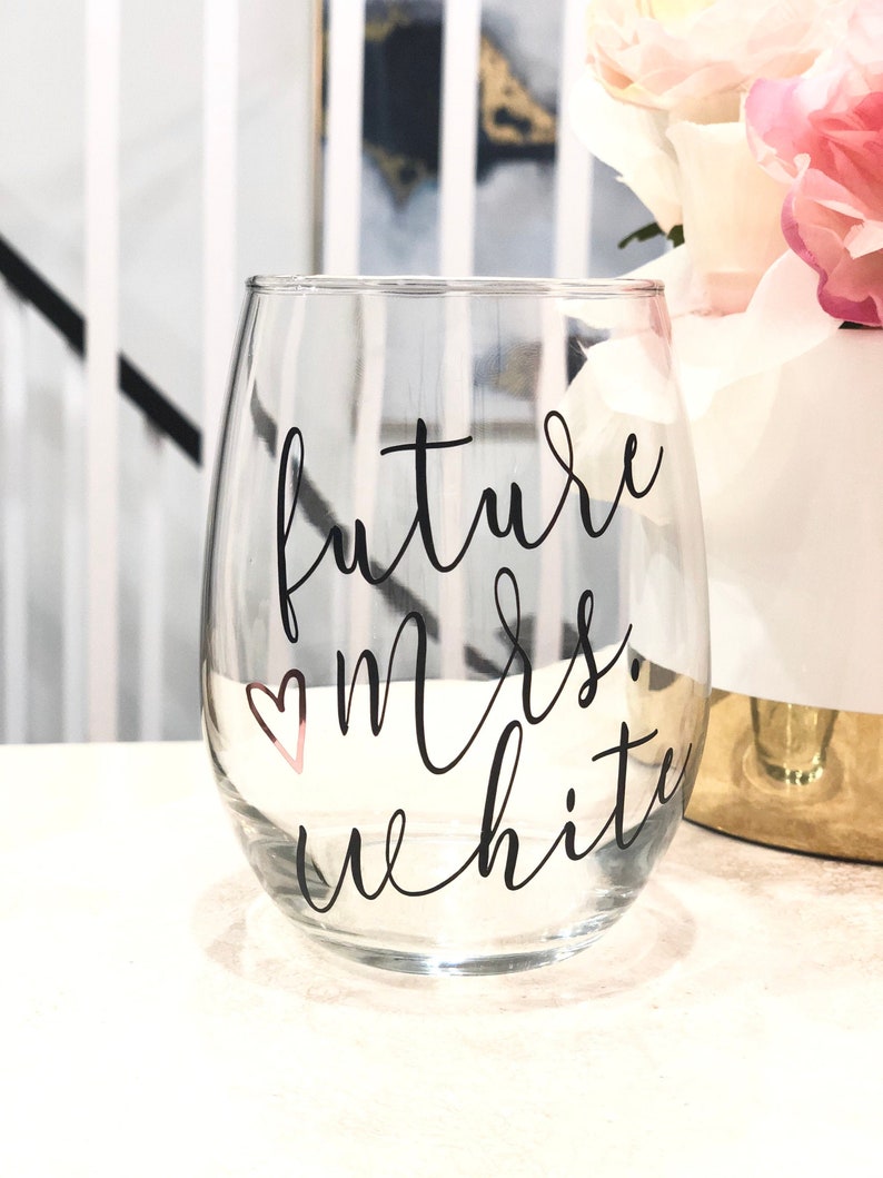 Future Mrs Wine Glass, Bride Gift, Engagement Gift, personalized future mrs wine glass, gift for bride, future mrs gift, bridal shower gift image 1