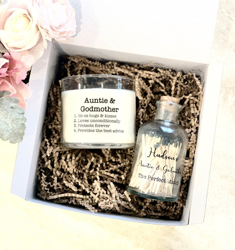 Auntie & Godmother Candle and glass bottle Matches, Godmother Gift, Candle god mother, Gifts For Aunt, tia, Candle Keepsake will you be my image 1