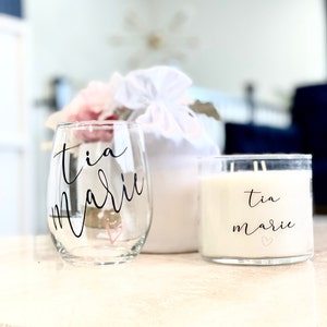 Tia Wine Glass & Candle, Regalo para tia, Titi, best tia Pregnancy Announcement, Aunt Gift Wine, Promoted to Aunt, Baby announcement, Auntie