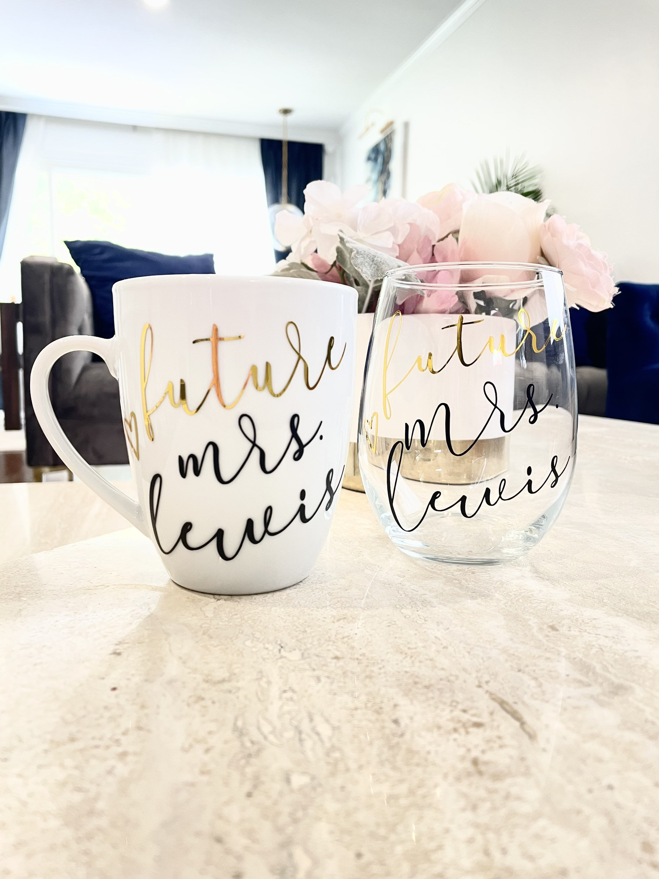 Future Mrs. Bride Mug & Wine Glass, Personalized bridal Gift, Soon to be Bride, Bridal Shower Gift, Engagement Gift, Bride mug, Wedding gift