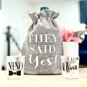 Shot Glass & Bag Nina Nino they said yes, God Mom, God Dad, Godparent liquor Bag and Shot glasses, Godparent Gift Will You Be My Godparents
