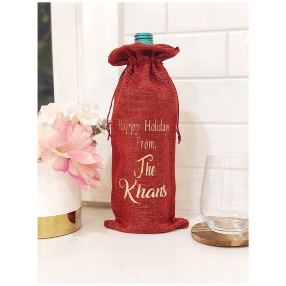 Holiday Wine Bag, Hostess Gift, Personalized Wine Bags, Family Gift, Employee Gift, Christmas Wine Bottle Cover, Christmas Bag, Secret Santa