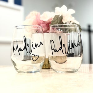 Padrinos Wine Glasses set, Madrina Padrino Gift, Godmother Gift, Godparent Proposal, Quieren ser mis padrinos, Nina Nino