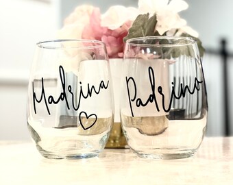 Padrinos Wine Glasses set, Madrina Padrino Gift, Godmother Gift, Godparent Proposal, Quieren ser mis padrinos, Nina Nino