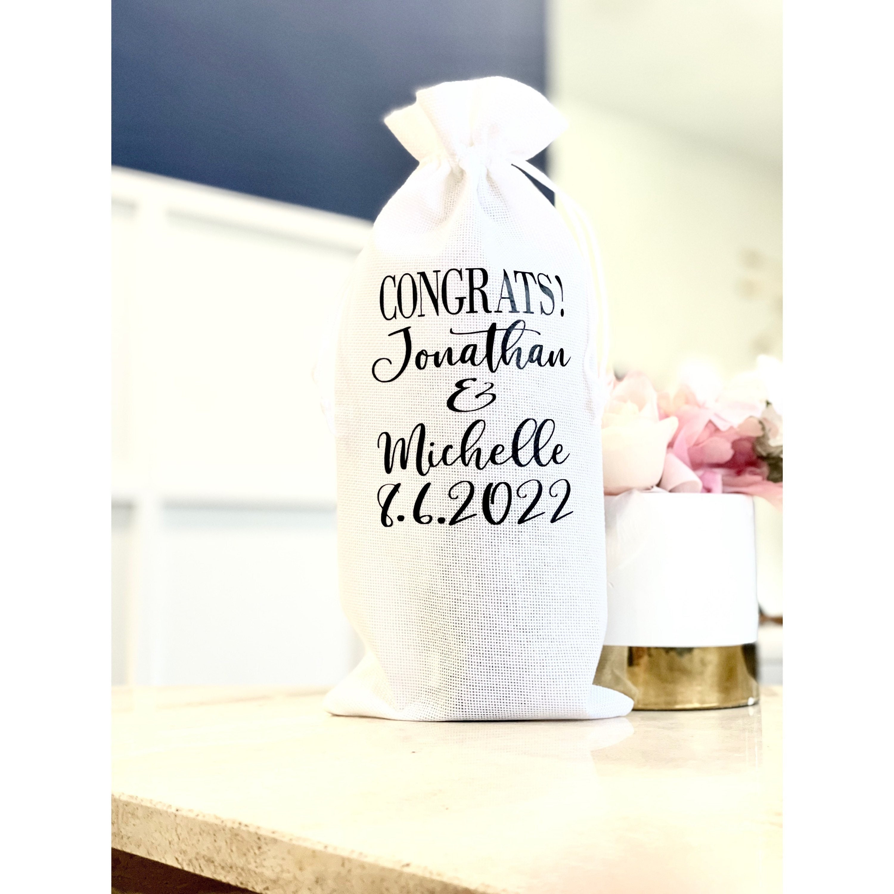 Borsa Porta Vino In Lino Naturale Per Matrimonio - Regalo Personalizzato Per Fidanzamento, Sposi, Coppie - Bottiglia 750 Ml