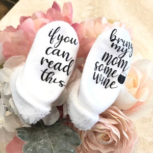 Baby Wine Themed Baby Socks, Personalized Baby Socks, New Baby Gift, Baby Shower Gift, Baby arrival gift, New Mom Gift, Welcome Baby Gift