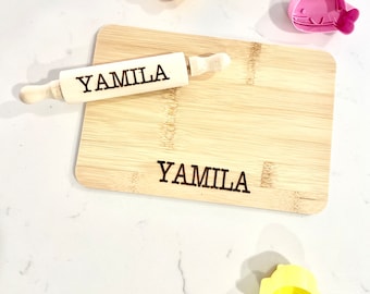 Child Laser Engraved Cutting Board & Rolling pin, Little chef, Daughter Son Bamboo cutting Board, cooking kids Gift, Childrens baking board