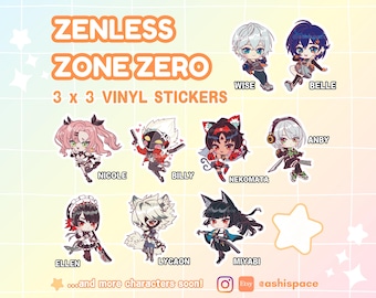 Zenless Zone Zero Stickers | 3 Inch Vinyl | ZZZ Chibi Stickers | Belle, Wise, Nicole, Billy, Ellen, Lycaon, Miyabi, Nekomata, & Anby Fanart