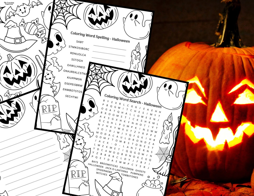 Halloween Printable 4 Page Bundle Coloring Word Search Activity Sheets ...