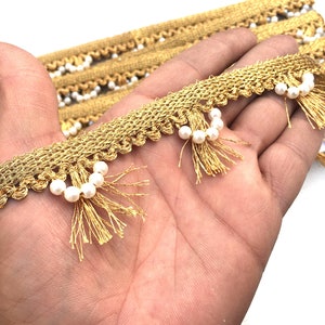 Indian Fringe Trim Lace Beaded Fringe trim golden Fringe Trim piping Fringe Trim Sari Border Tassel Fringe Trim Fabric Ribbon trim by Yard