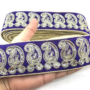 Beautiful Indian velvet Blue And Silver Sequin Ribbon Lace Trim For Crafting ,Sewing trim,Floral Trim,Zari gota Trimming,quilt trim,by yard