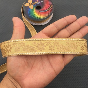 Golden Indian Jacquard Golden Flower Ribbon Lace Trim For Crafting, Sewing Trim, Fabric Trim, Plane Sari Border,Boho Trims(sold by the yard)
