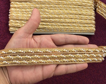 Gold Woven Beaded Ribbon Lace Trim, Crafting & Sewing, By The Yard