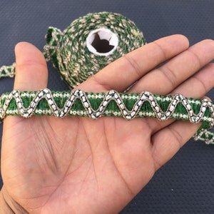 By Yard Green And White Swing Indian Woven Ribbon Lace Trim For Crafting,Sewing With Beautiful Design Used In Different Artifacts