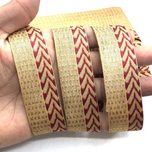 This Is 9 Yard  Red And Gold Jacquard Ribbon Lace Trim For Crafting,Sewing With Beautiful Design Used In Different Artifacts