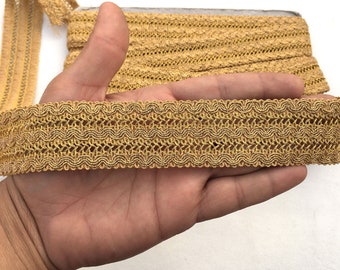 Gold Woven Ribbon Lace Trim, Sewing Crafting By Yard