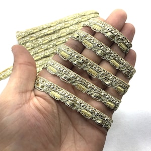 This Is 9 Yard Metallic Dull Gold  Woven Sequin Ribbon Lace Trim For Crafting,Sewing With Beautiful Design Used In Different Artifacts